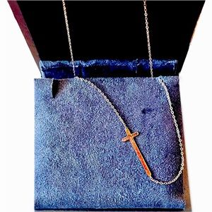 14kt Yellow Solid Gold Sideways Cross 585 Italian Made in Italy Necklace